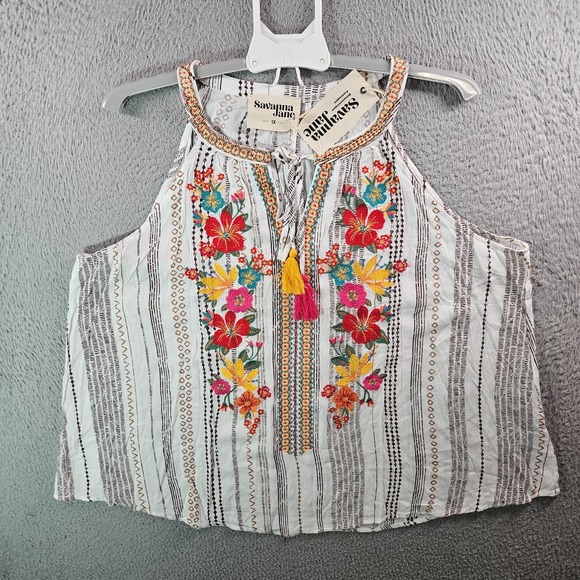 NEW Savanna Jane Sleeveless Top Women 1X Colorful Floral Embroidered White - Picture 1 of 8